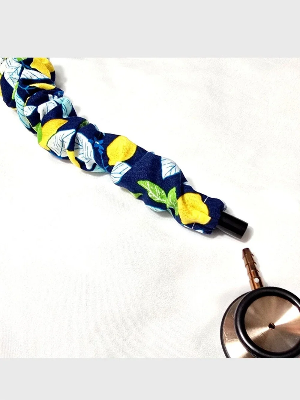 Handmade Blue Lemon Print  Stethoscope Sleeve: Washable Cotton Cover